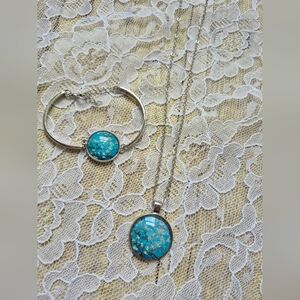 Van Gogh Almond Blossom Silvertone Nevklace and Bracelet Set